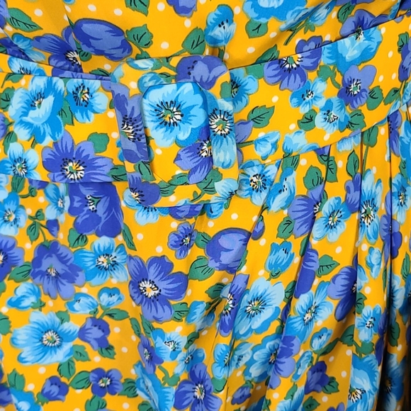 Vintage Nina Ricci Dress Size 10 Turquoise Yellow Retro 80's Floral Print EUC - Picture 4 of 9